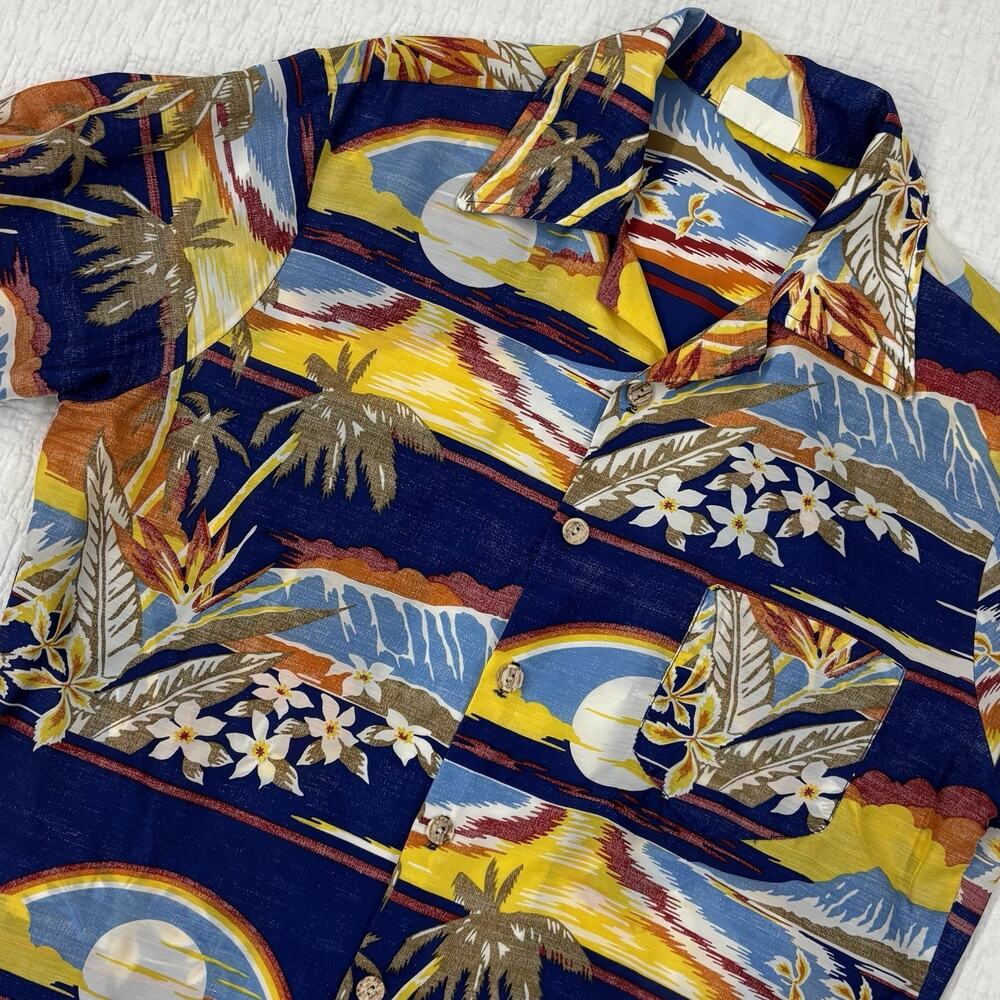 Vintage Frankenstein Blue Hawaiian Shirt Mens Size Large